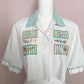 Upcycled Vintage Embroidered Crop Button Up Shirt, Size Large