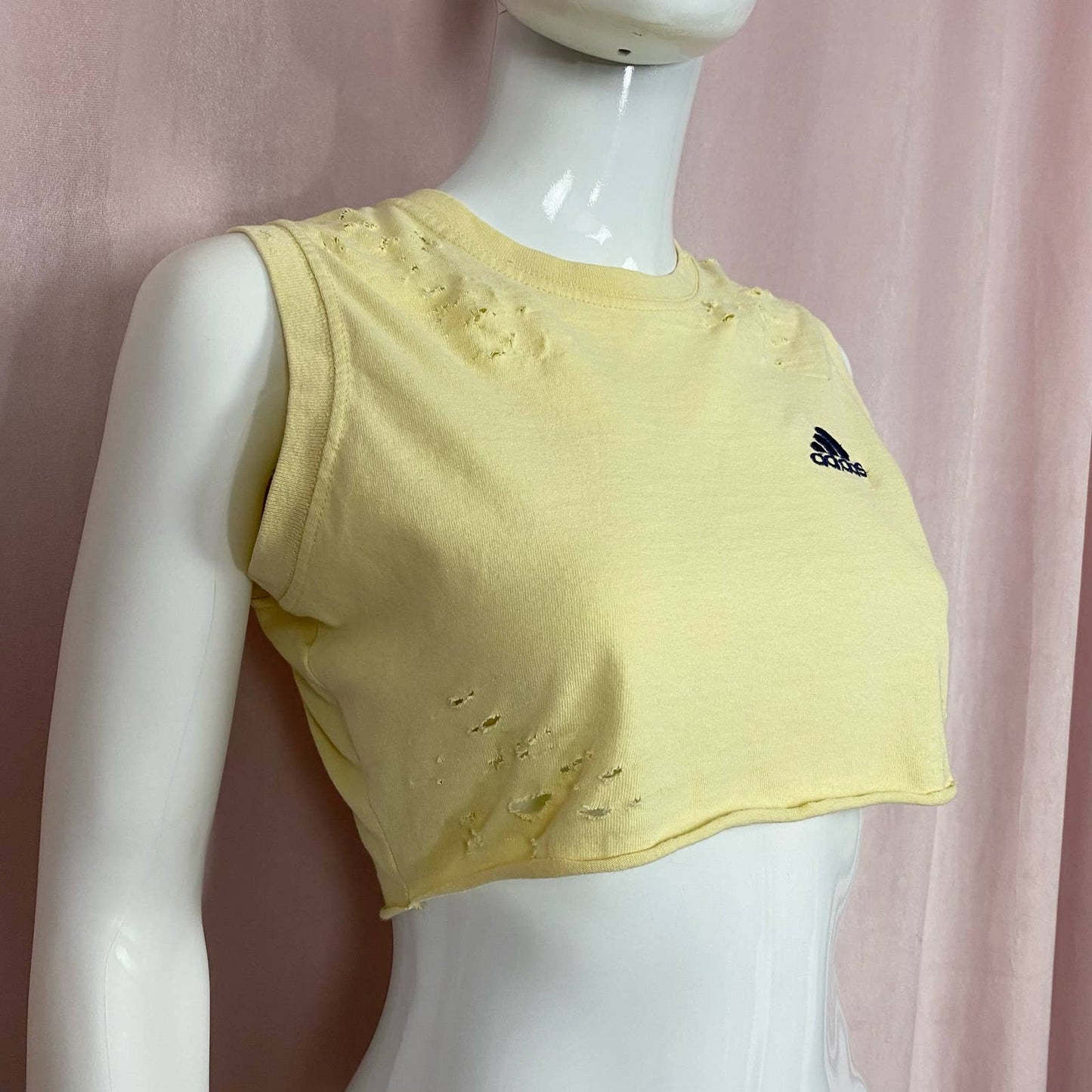 Reworked Adidas Distressed Yellow Crop Tank, Size Small