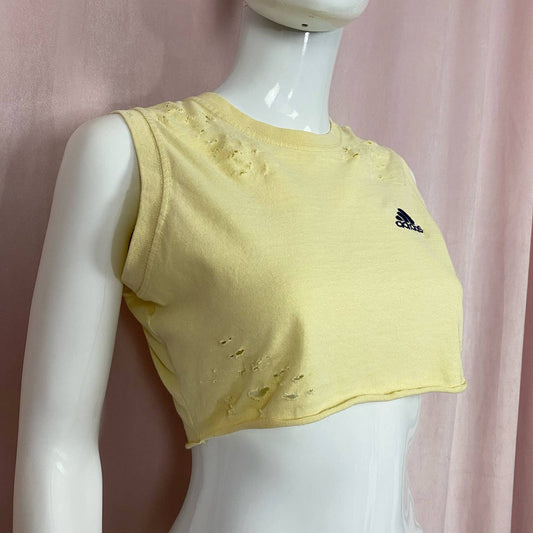 Reworked Adidas Distressed Yellow Crop Tank, Size Small