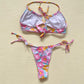 Secondhand Pink Floral Bikini & Mesh Skirt Set, Size Medium