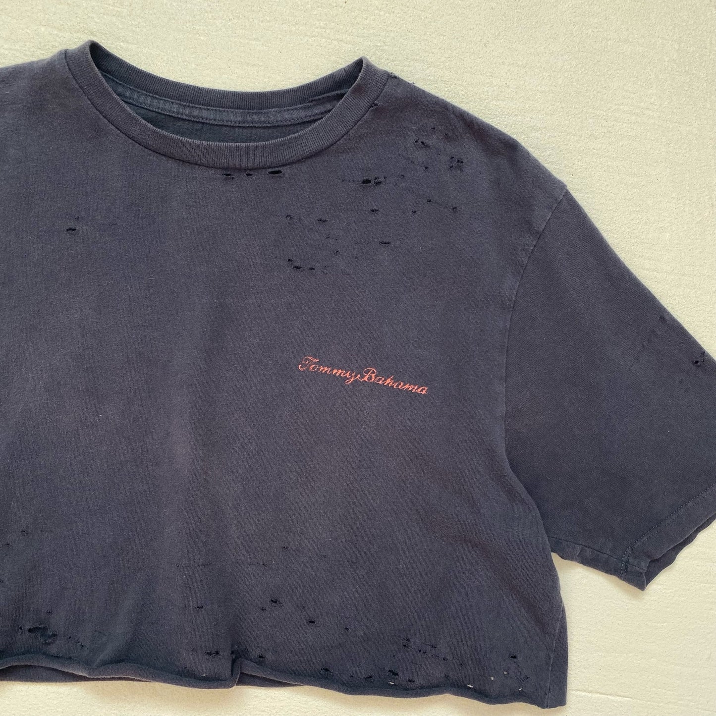 Upcycled Tommy Bahama Parrotal Guidance Distressed Crop Tee
