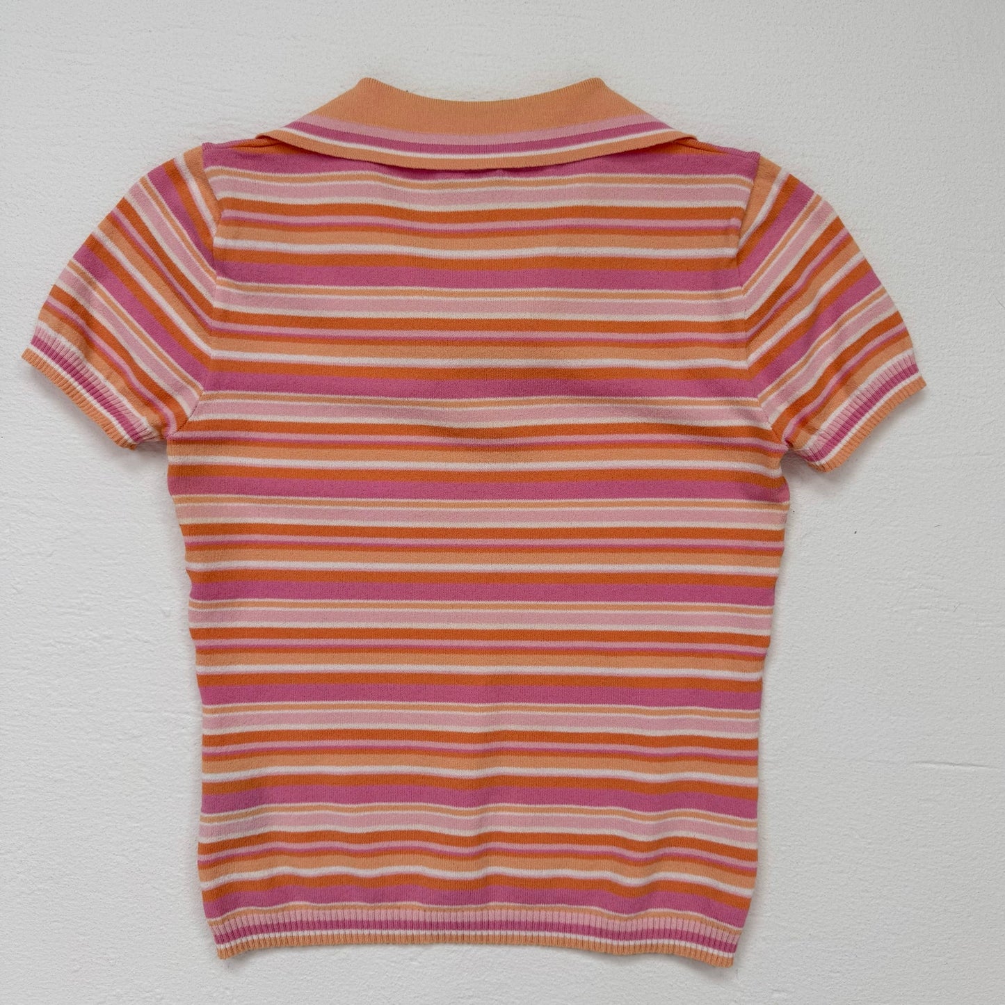 Y2K Bebe Pink Orange Ribbed Stripe Polo Top, Size Medium