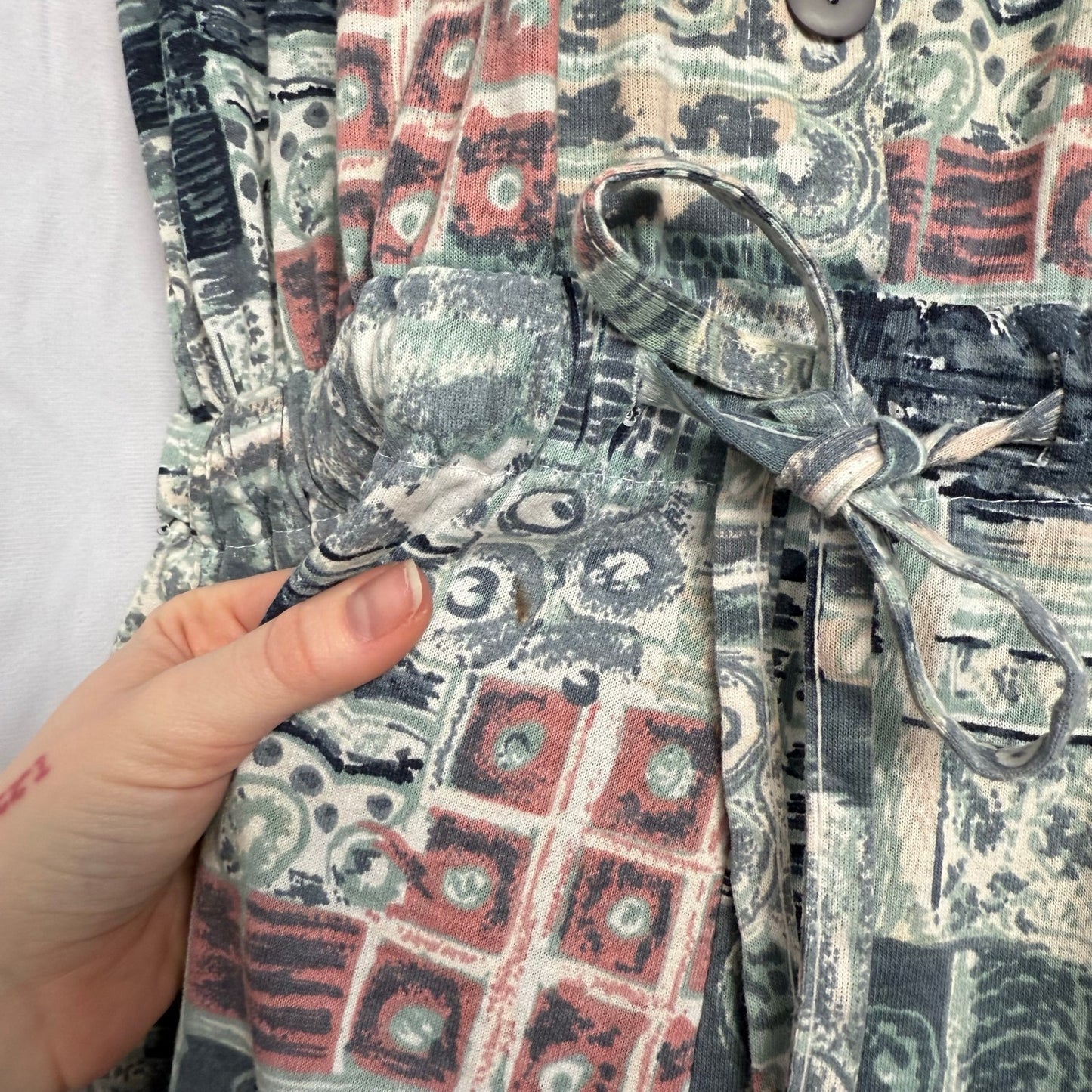Vintage Shenanigans Abstract Button Tie Front Romper, Size Large