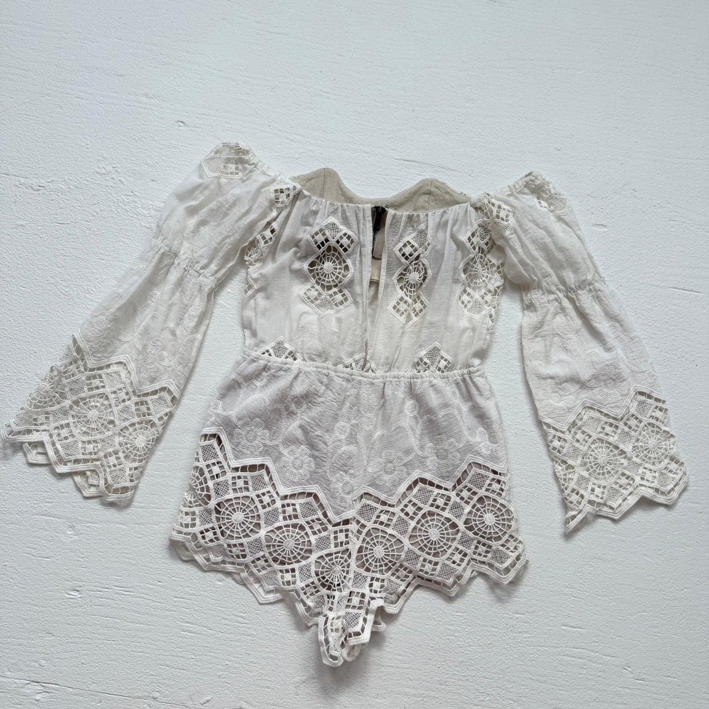Secondhand Stone Cold Fox Cream Lace Off Shoulder Romper, Size 1 (XS/S)