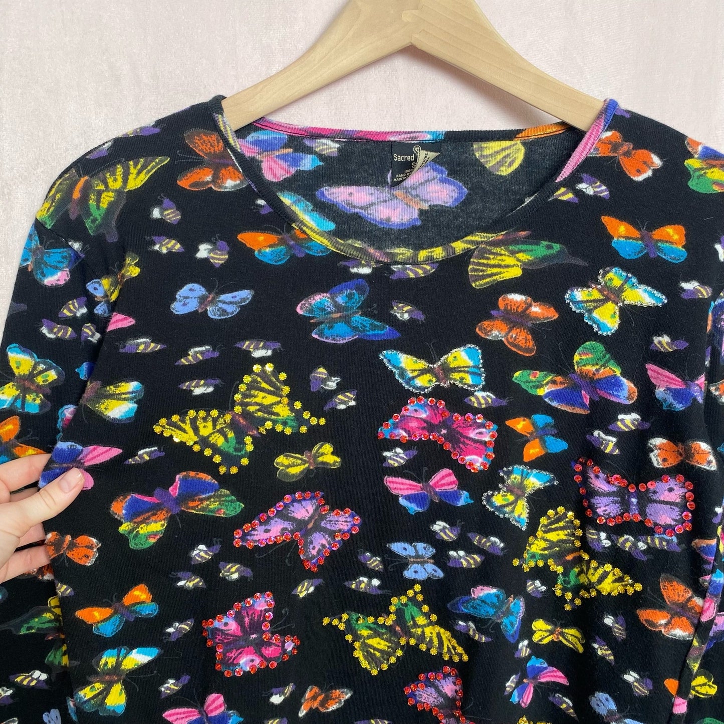 Y2K Sacred Threads Butterfly Sequins Top, Size S/M