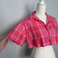 Upcycled Vintage Citicraze Pink Plaid Cropped Button Up Shirt, Size Large
