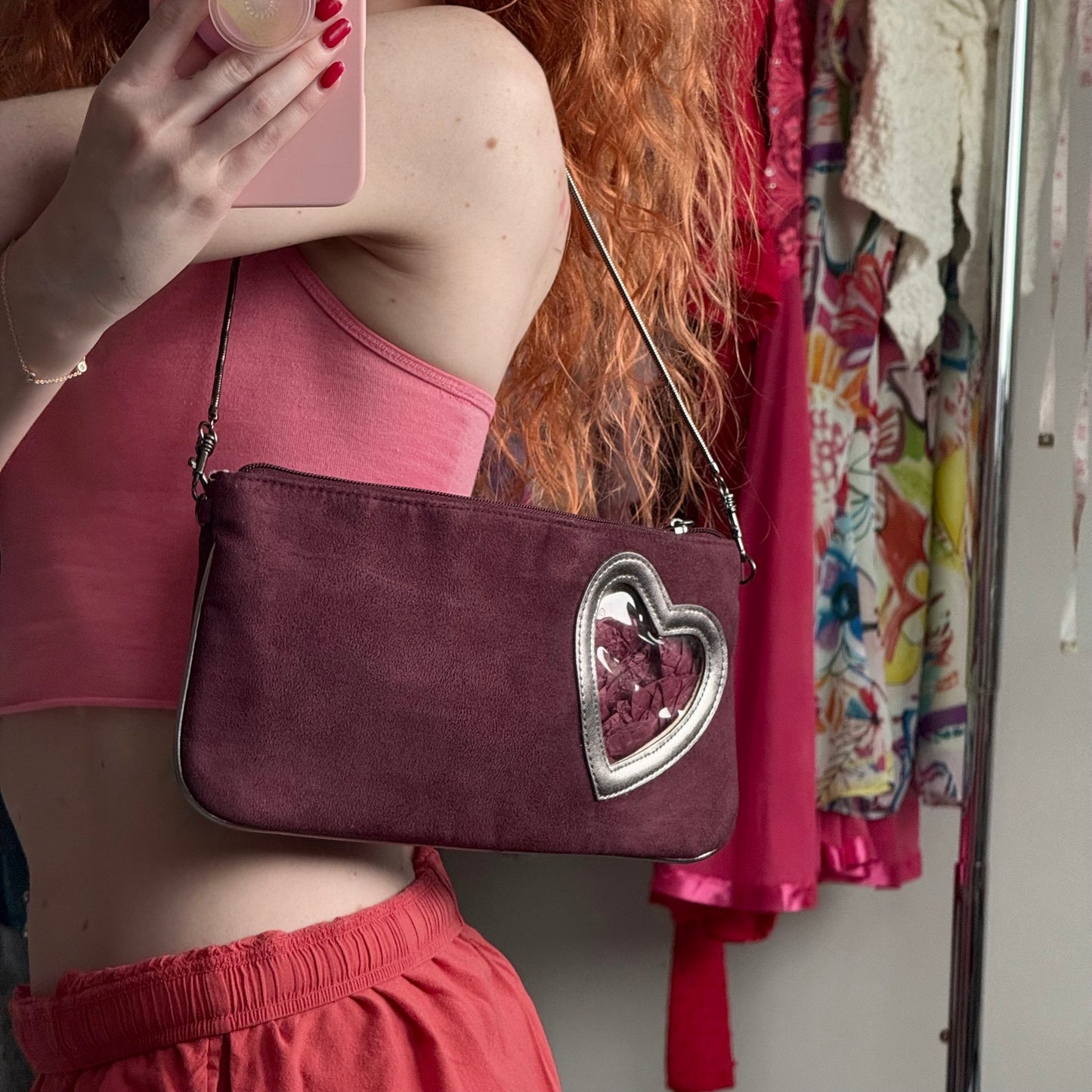 Y2K Victoria’s Secret Plum Suede Heart Cutout Shoulder Bag