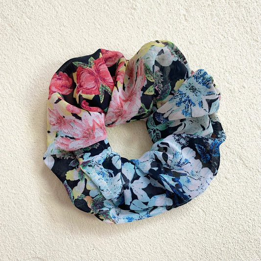 Scrap Fabric Chiffon Floral Jumbo Scrunchie