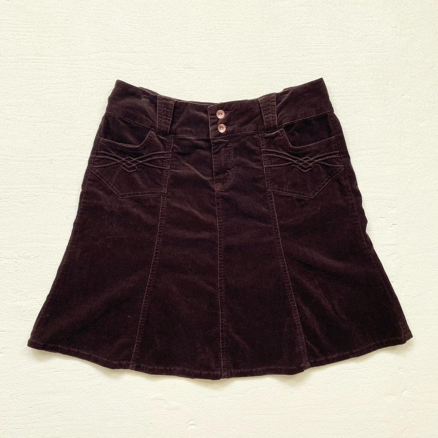 Y2K Rewind Brown Corduroy Flare Skirt, Size 9