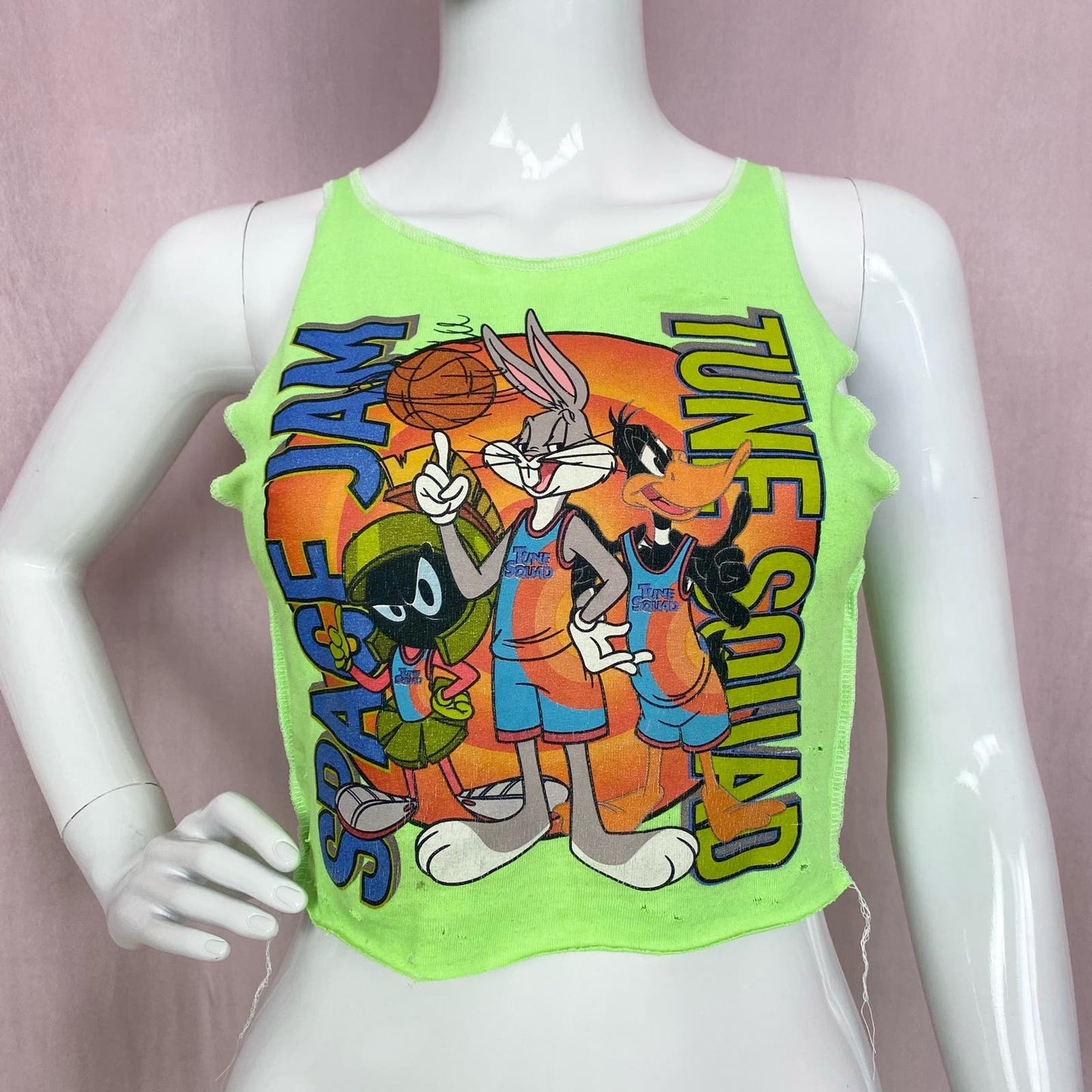 Upcycled Looney Tunes Space Jam Graphic Crop Tank, Size XS