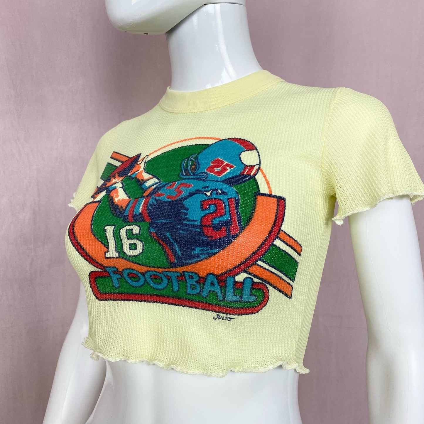 Upcycled Vintage Football Graphic Crop Baby Tee, Size XS