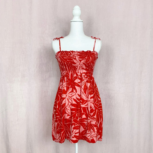 Vintage RJC Hawaiian Tie Strap Floral Smocked Tank Top, Size XS