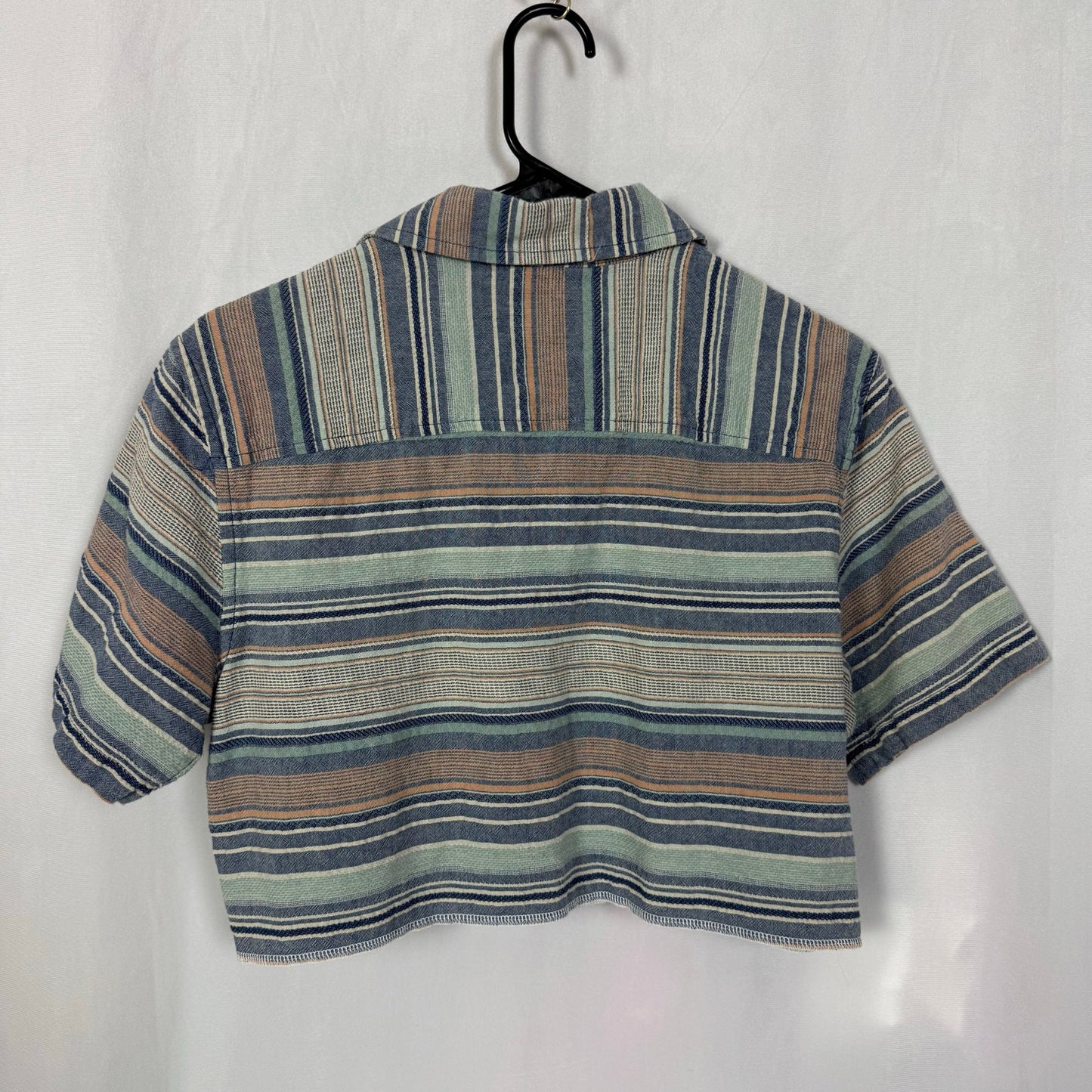 Reworked Striped Crop Button Up Shirt, Size Small