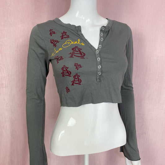 Reworked ASU Sun Devils 1/2 Button Crop Long Sleeve, Size Small