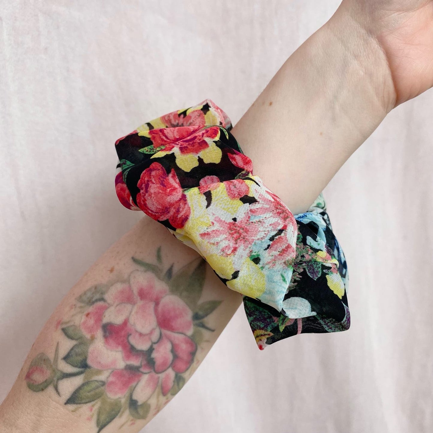 Scrap Fabric Chiffon Floral Jumbo Scrunchie