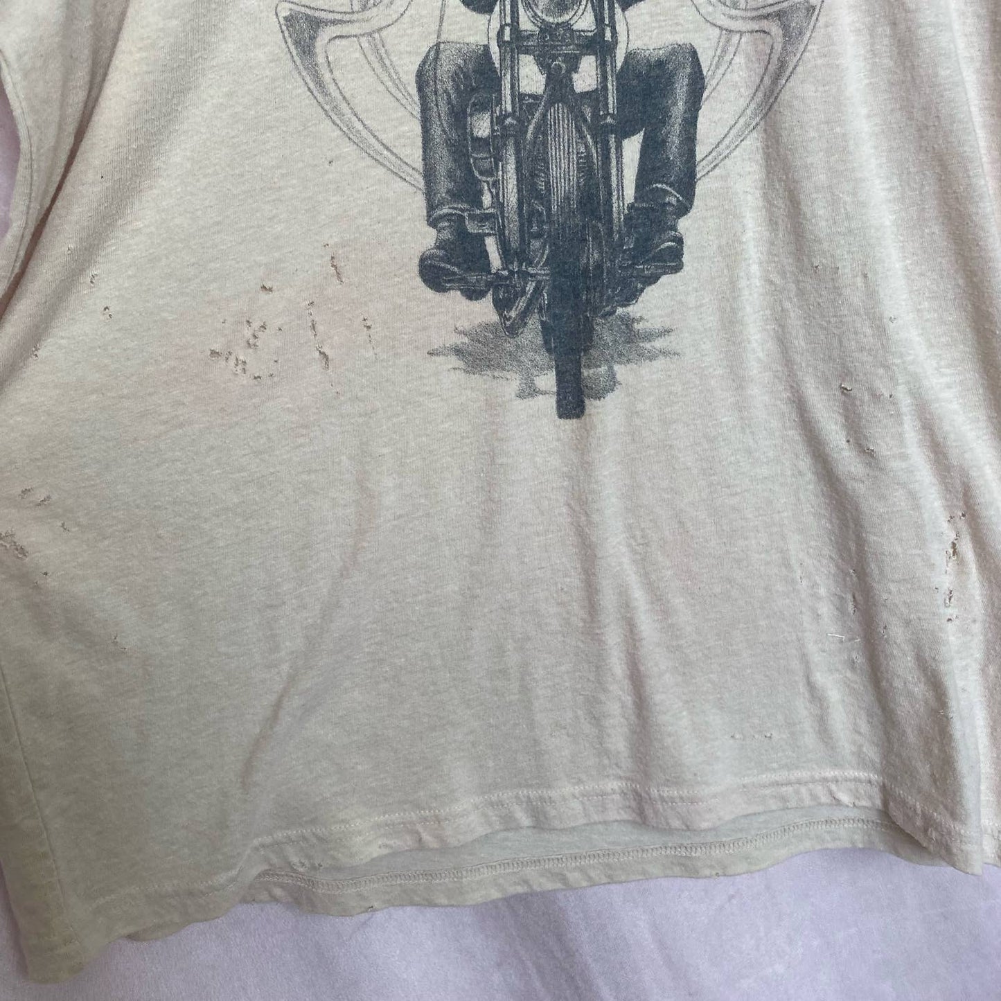 Upcycled Lucky Brand Live Free Die Free Distressed Tee, Size Large