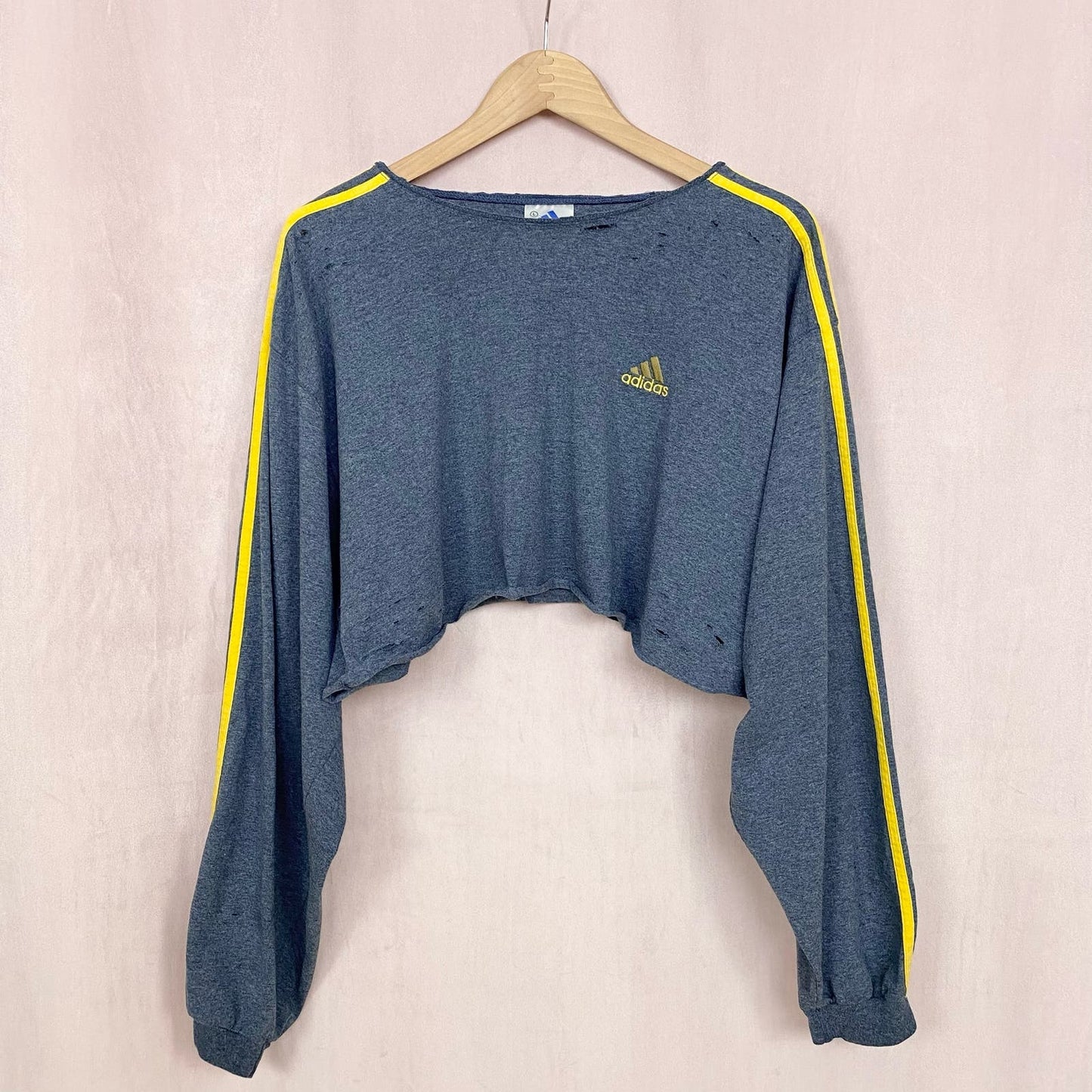 Upcycled Vintage Adidas Distressed Crop Long Sleeve, Size Large