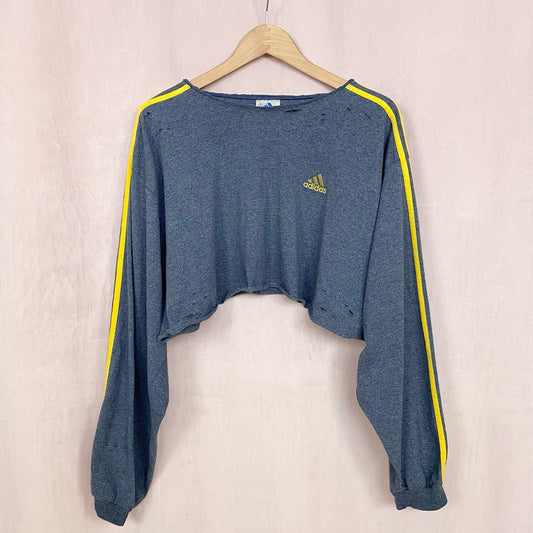 Upcycled Vintage Adidas Distressed Crop Long Sleeve, Size Large