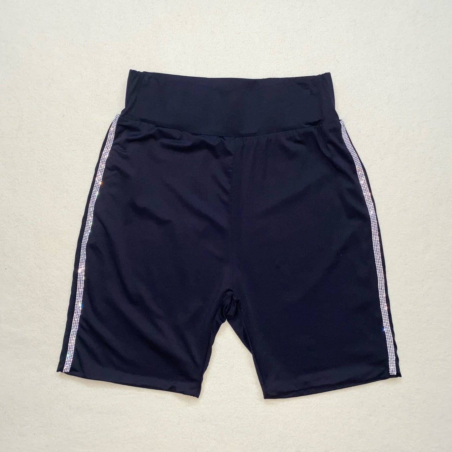 Preowned Meshki Rhinestone Stripe Biker Shorts, Size Medium