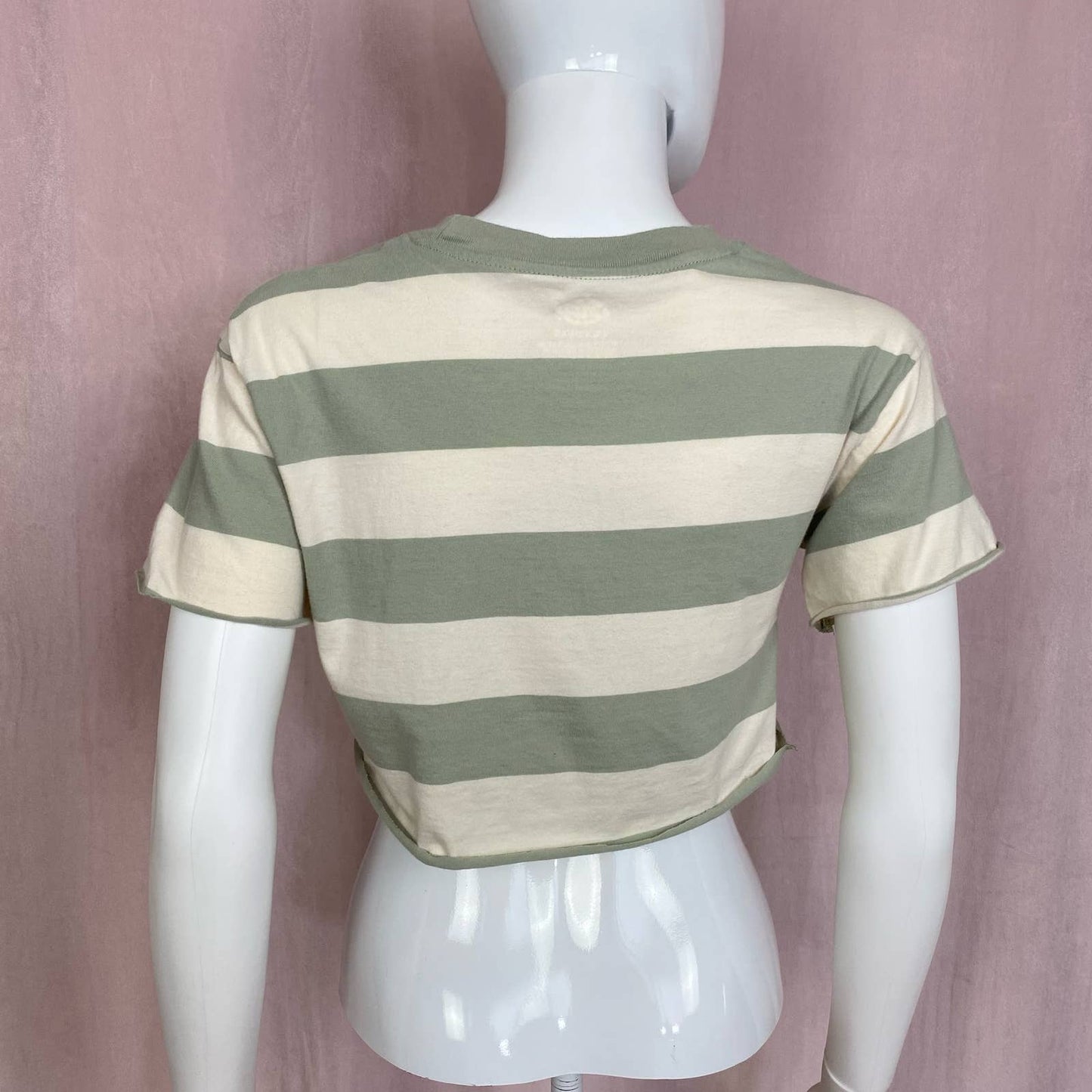 Reworked Dickies Rugby Stripe Distressed Crop Tee, Size XS