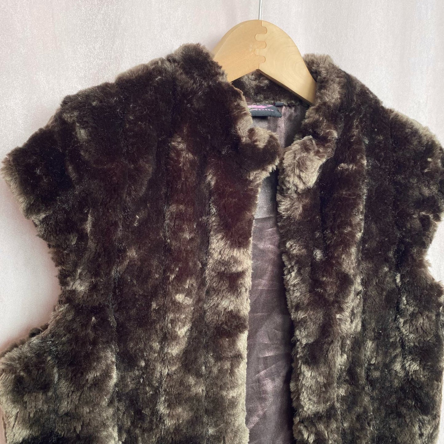 Y2K Y London Crop Brown Faux Fur Vest, Size Medium