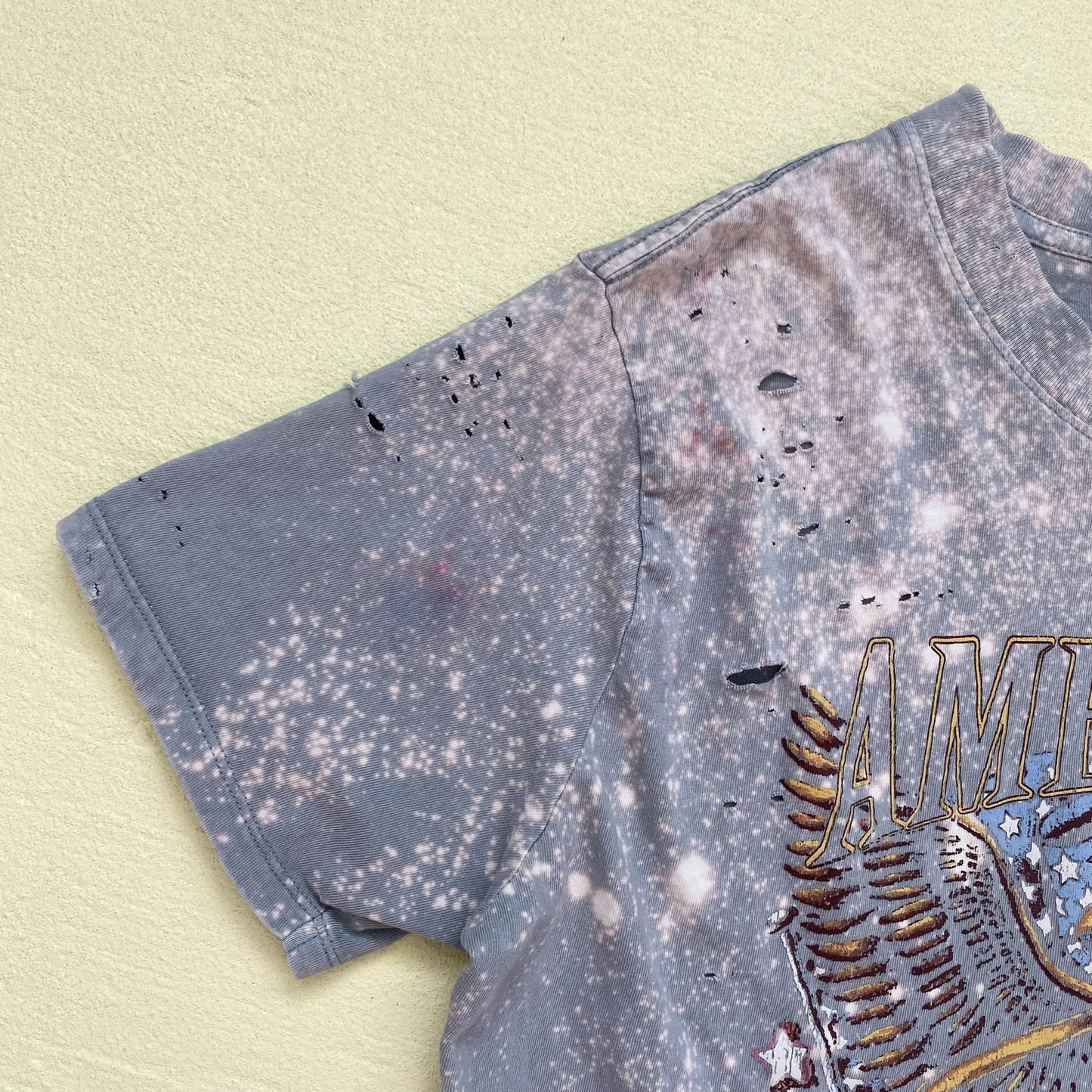 Upcycled Distressed Acid Wash USA Graphic Tee, Size Large