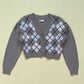 Secondhand Hollister Gray Argyle Crop Knit Cardigan, Size Small