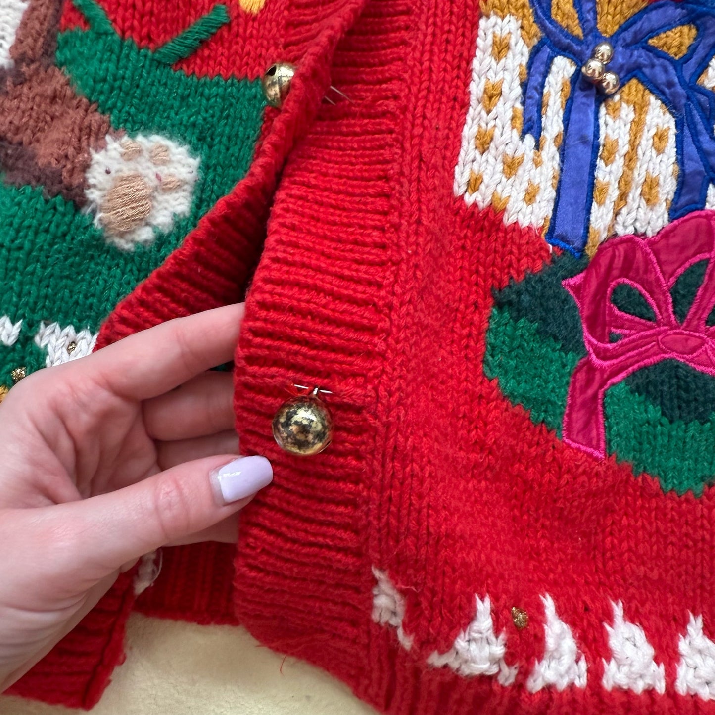 Vintage Jingle Bell Christmas Sweater Cardigan, Size Large