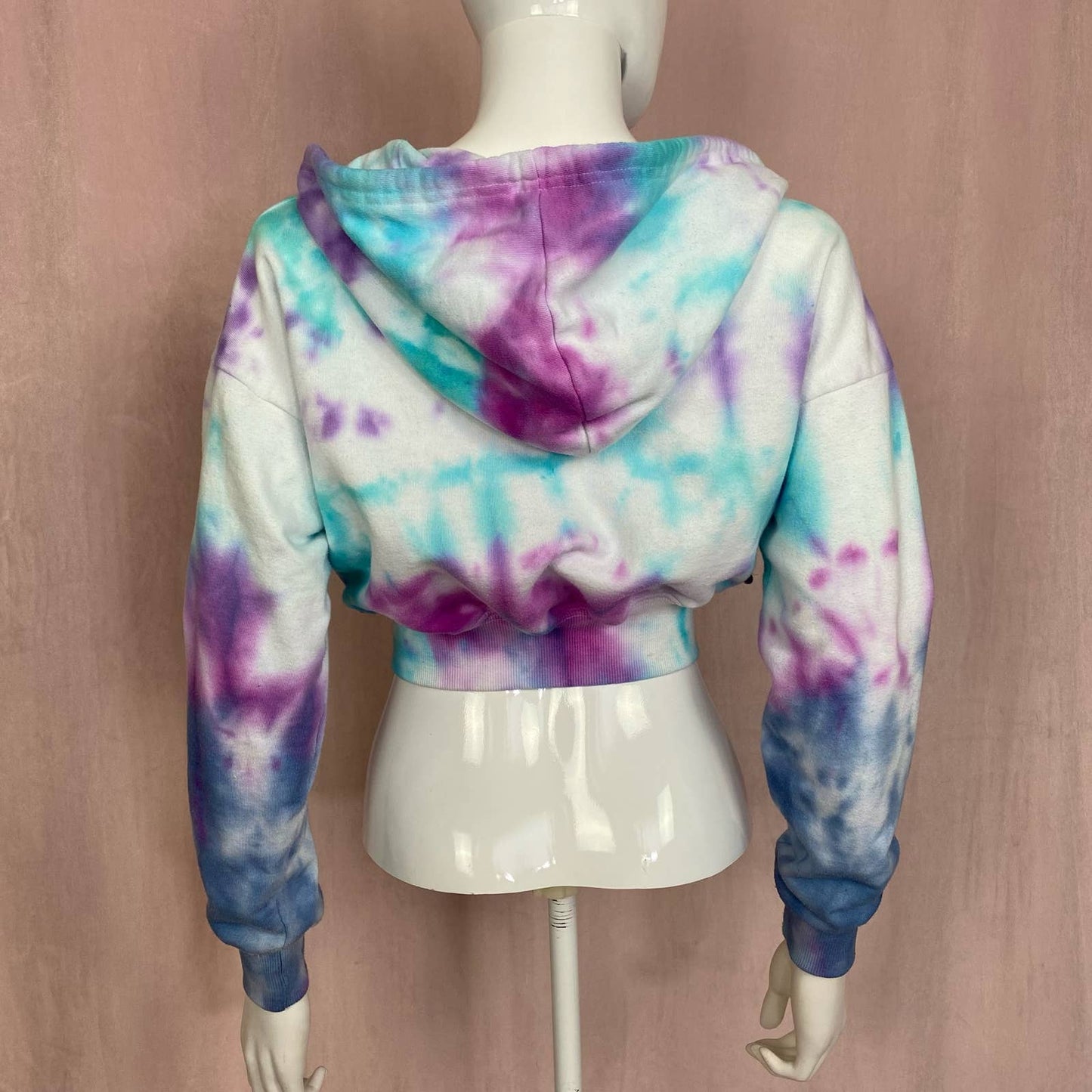 Upcycled Forever 21 Heart Tie Dye Crop Zip Hoodie, Size Small