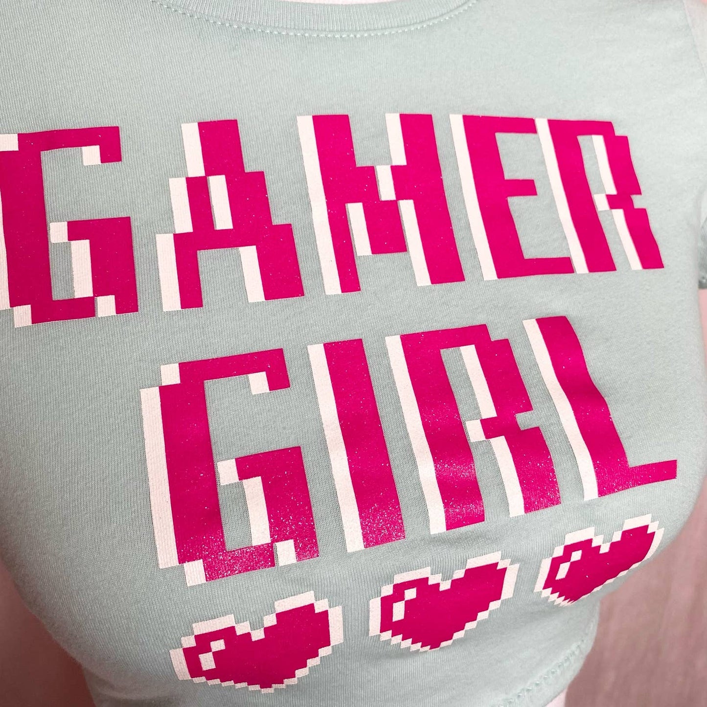 Reworked Gamer Girl Crop Baby Tee, Size XS