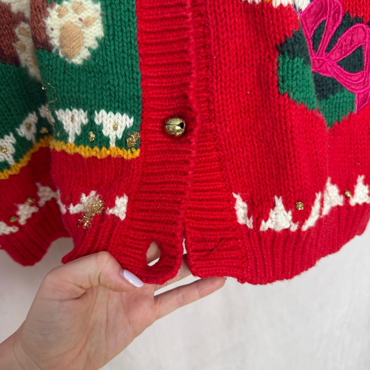 Vintage Jingle Bell Christmas Sweater Cardigan, Size Large