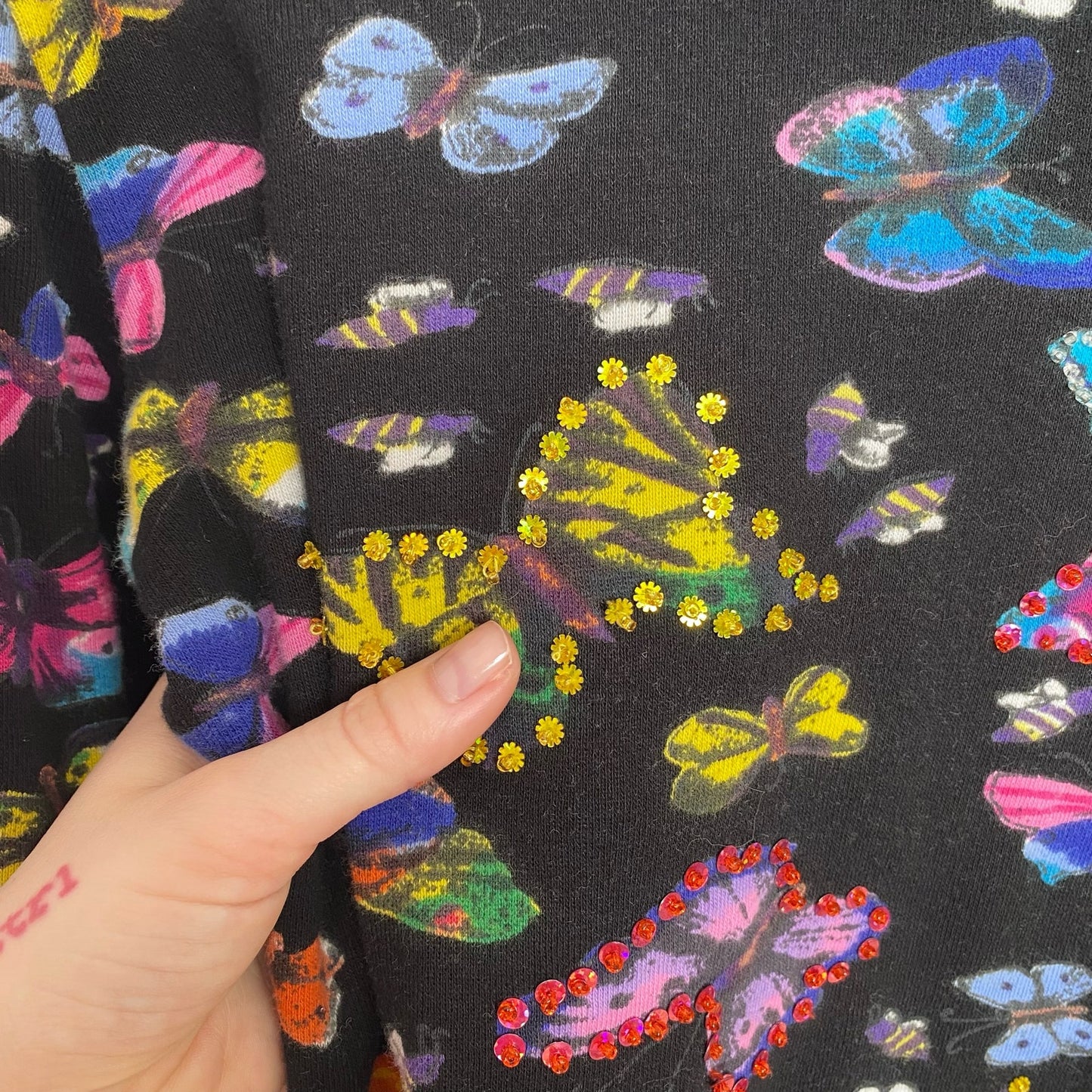 Y2K Sacred Threads Butterfly Sequins Top, Size S/M