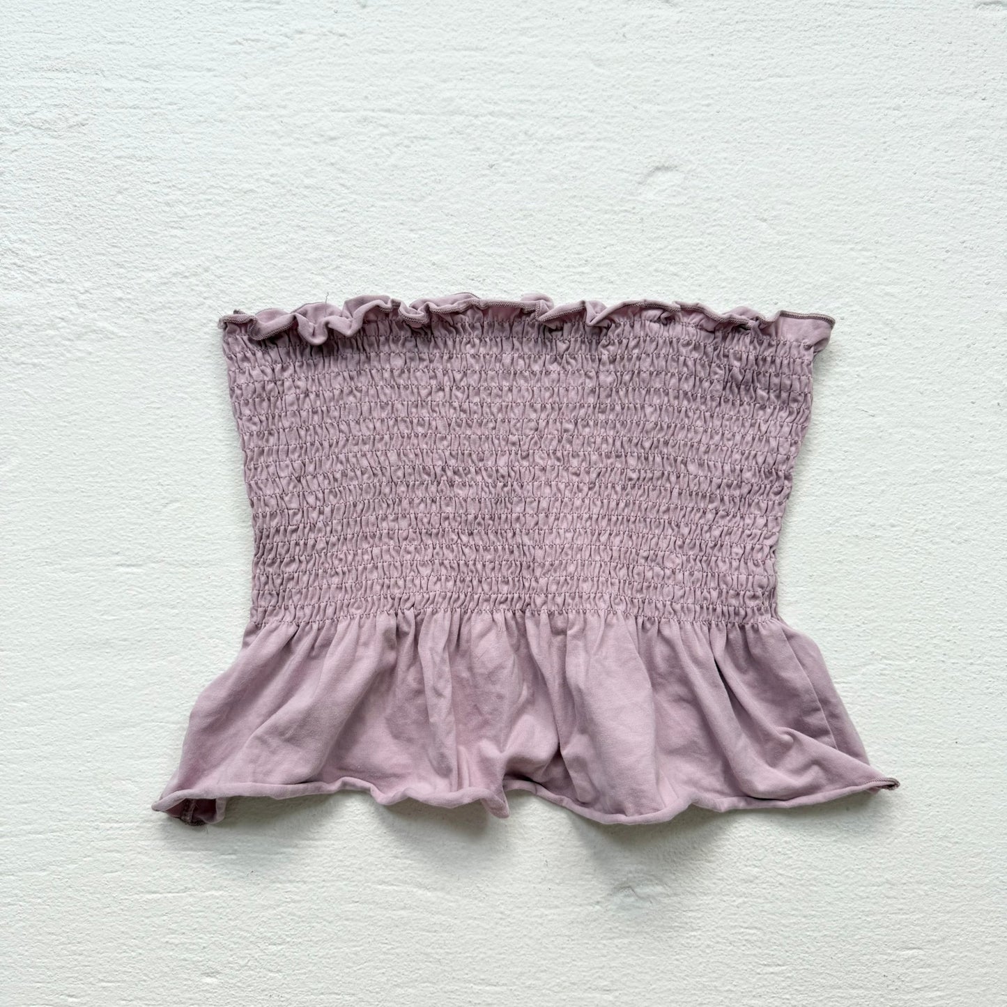 Reworked Lavender Smocked Ruffle Hem Tube Top, Size Large