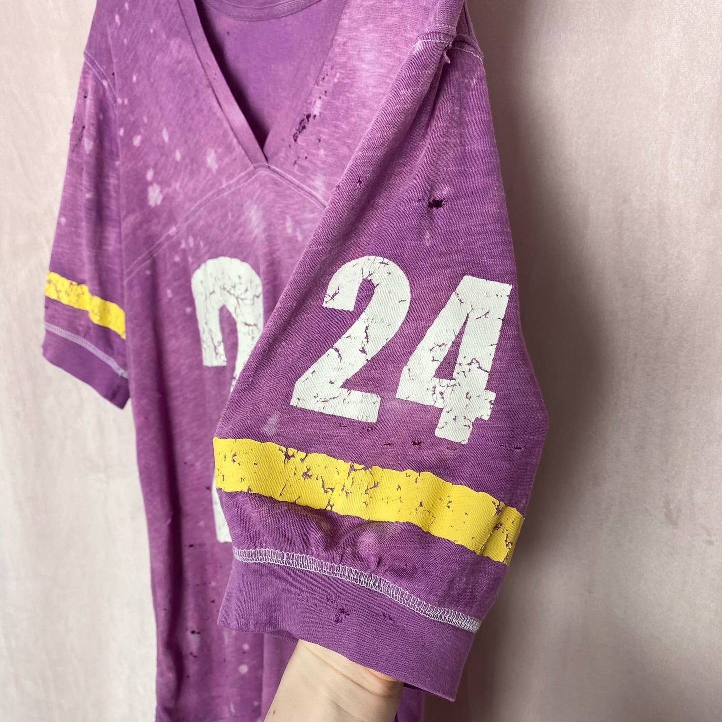 Upcycled Vintage Vikings Distressed Jersey Tee, Size Large
