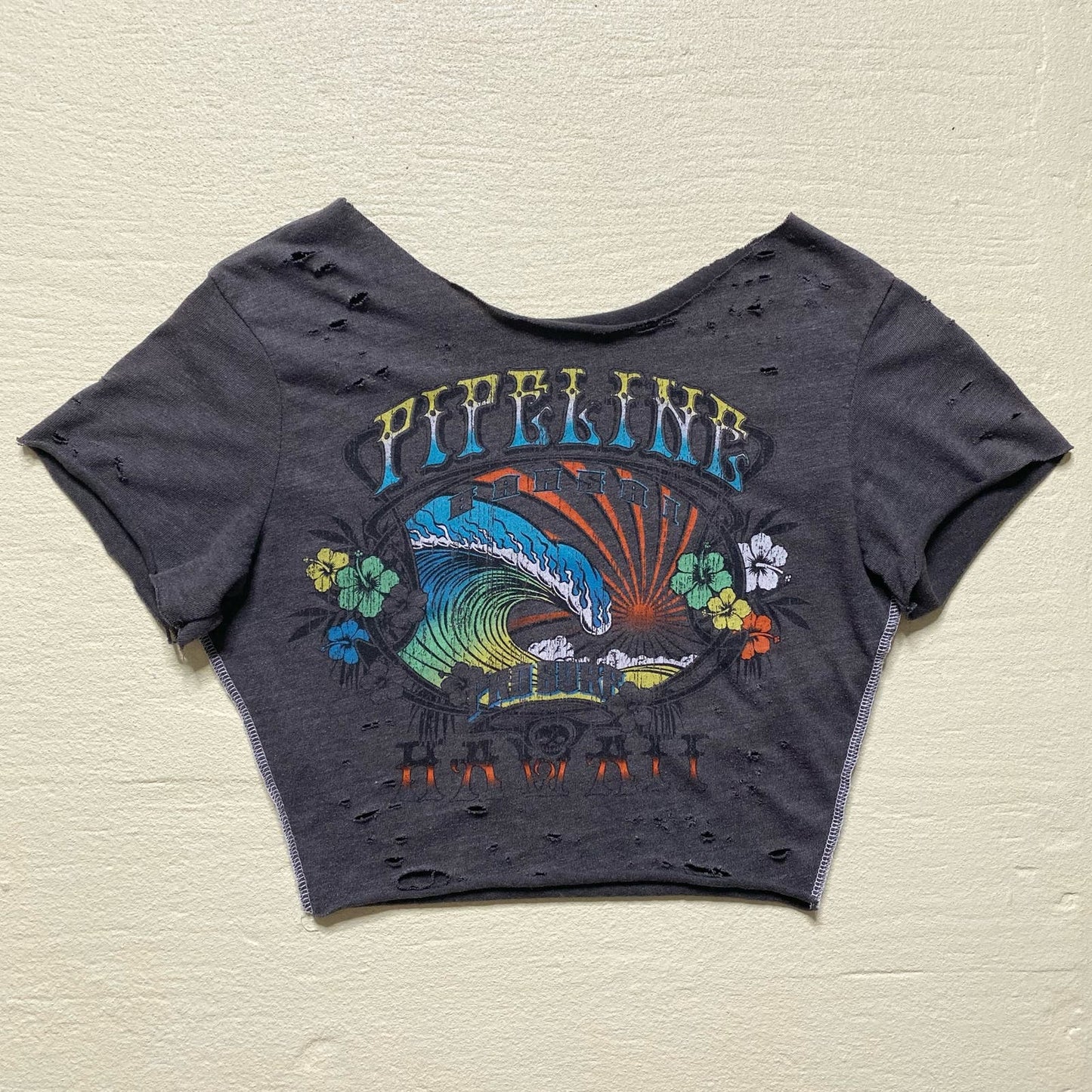 Reworked Pipeline Hawaii Distressed Crop Baby Tee, Size XS