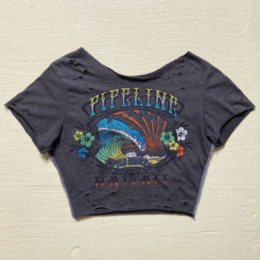 Reworked Pipeline Hawaii Distressed Crop Baby Tee, Size XS
