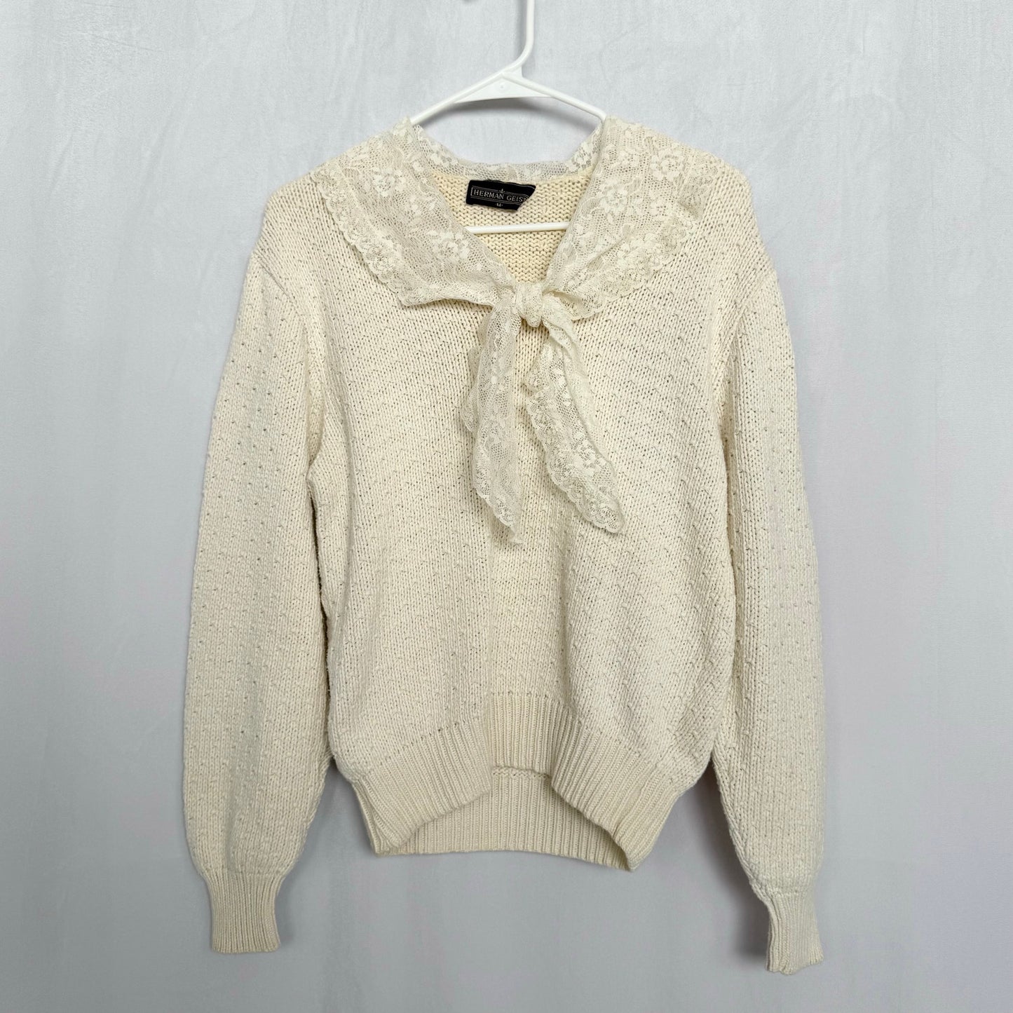 Vintage Herman Geist Lace Collar Knit Sweater, Size Small