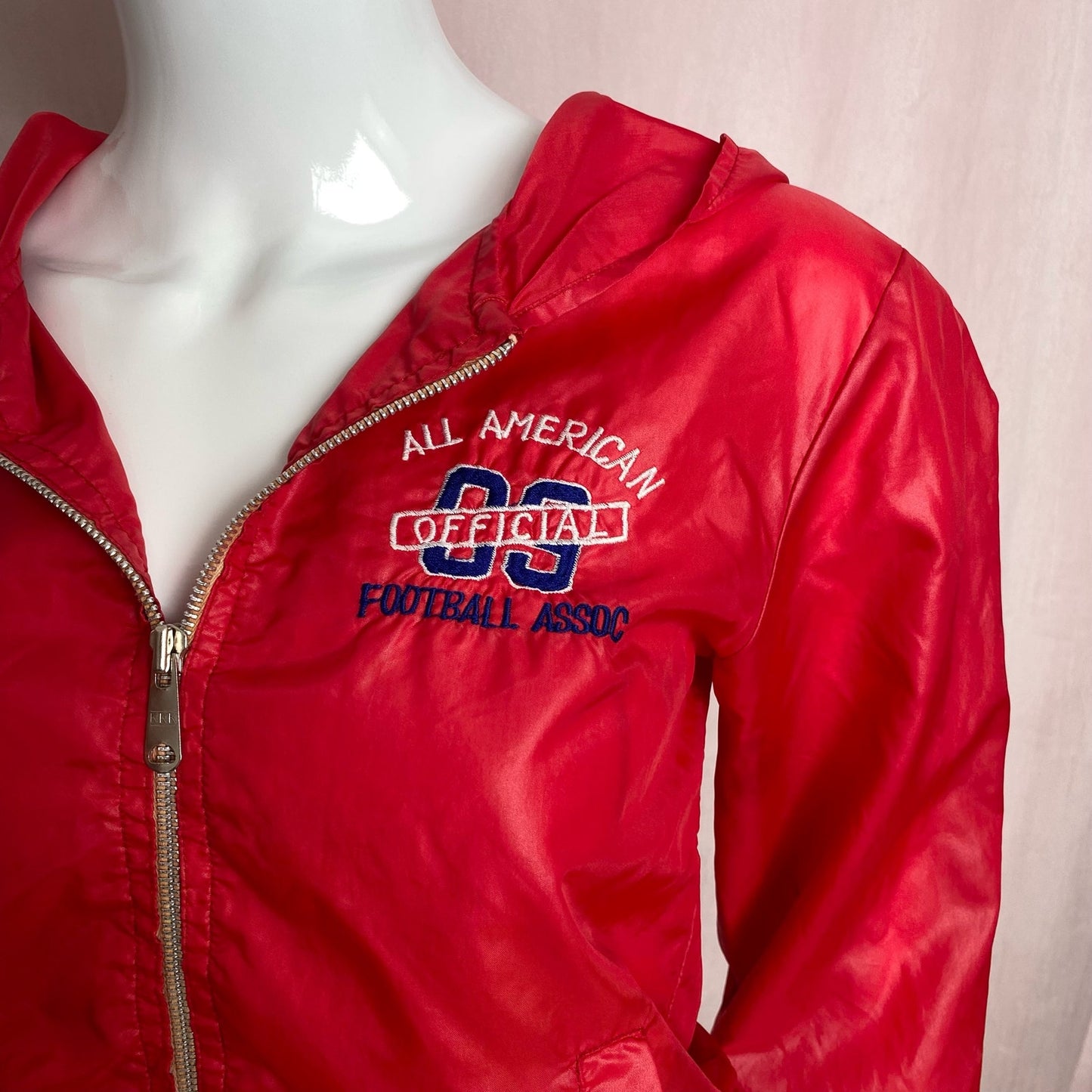 Vintage All American Football Red Zip Up Hooded Windbreaker, Size Small