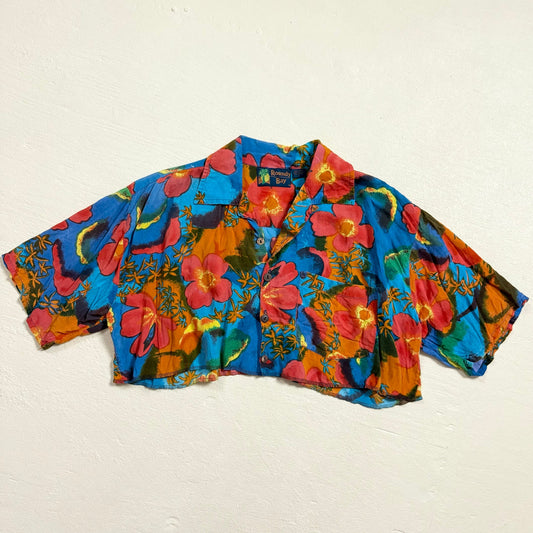 Upcycled Vintage Crop Hawaiian Shirt, Size Large