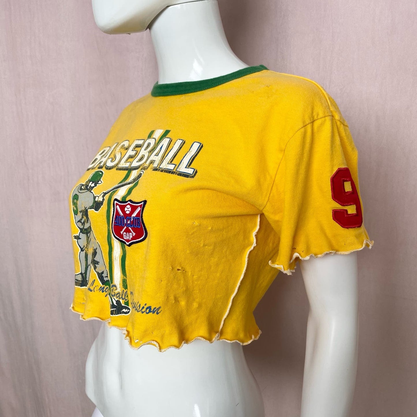 Upcycled Y2K Gap Retro Baseball Graphic Crop Tee, Size Medium