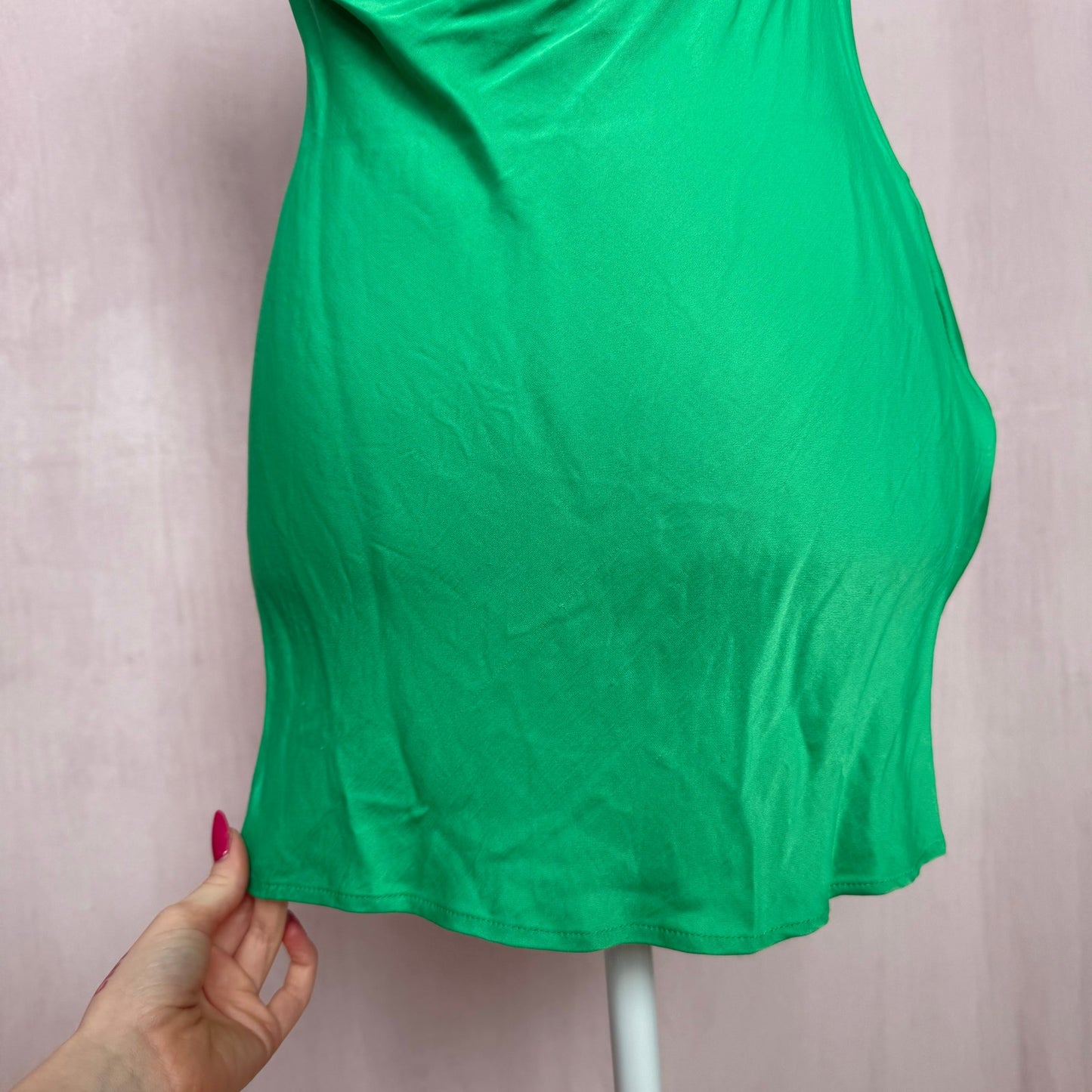 Secondhand Zara Green Satin Effect Mini Slip Dress, Size XS