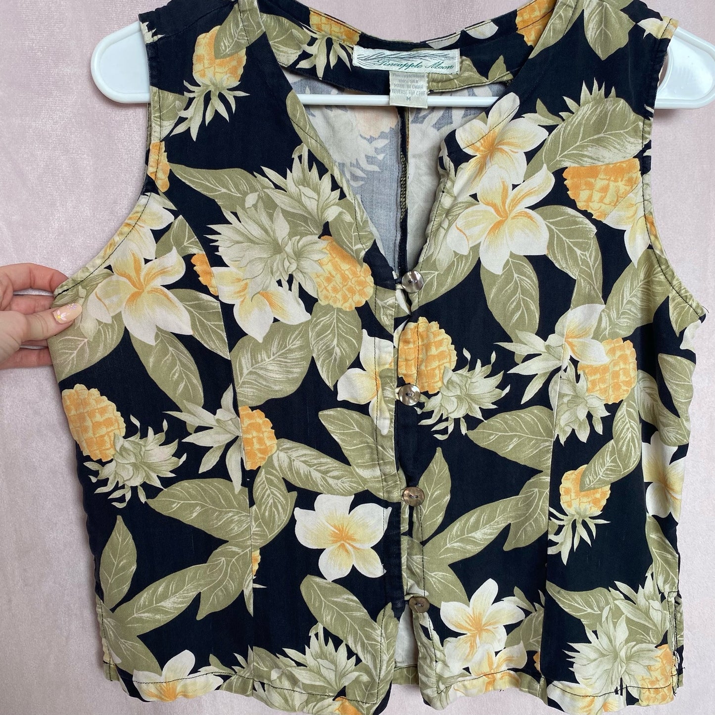 Vintage Pineapple Moon Silk Tropical Vest, Size Medium