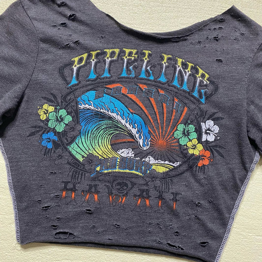 Reworked Pipeline Hawaii Distressed Crop Baby Tee, Size XS