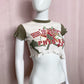 Upcycled Varsity Graphic Asymmetrical Crop Baby Tee, Size Small