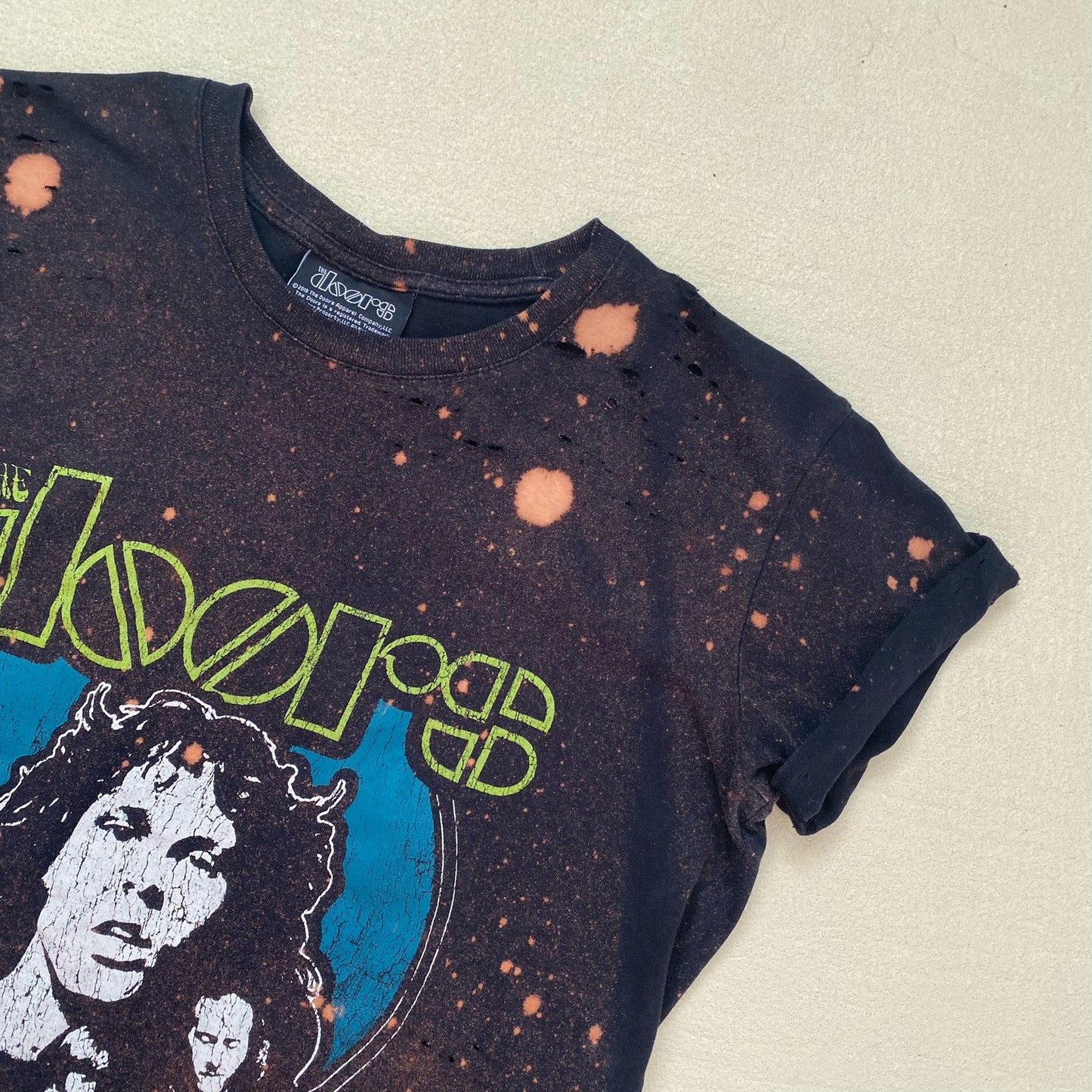 Upcycled The Doors Acid Wash Distressed Graphic Tee, Size XS
