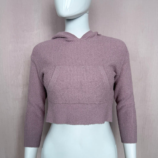 Secondhand Purple Crop 3/4 Sleeve Hoodie Sweater, Size Small