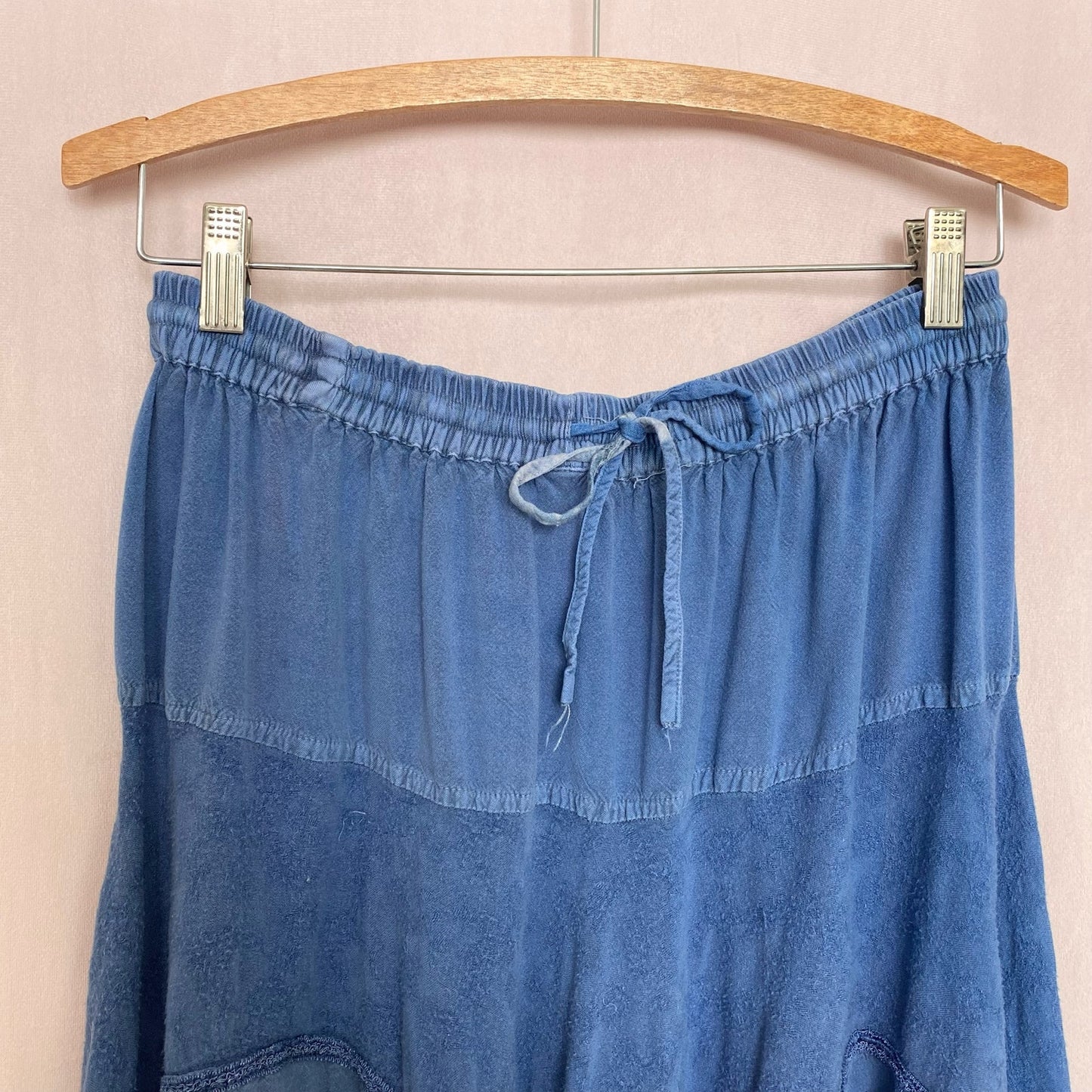 Vintage Boho Hippie Blue Tiered Asymmetrical Midi Skirt, "Free Size"