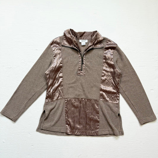 Vintage 90s Adolfo Sport Satin Fleece Quarter Zip Pullover, Size Small