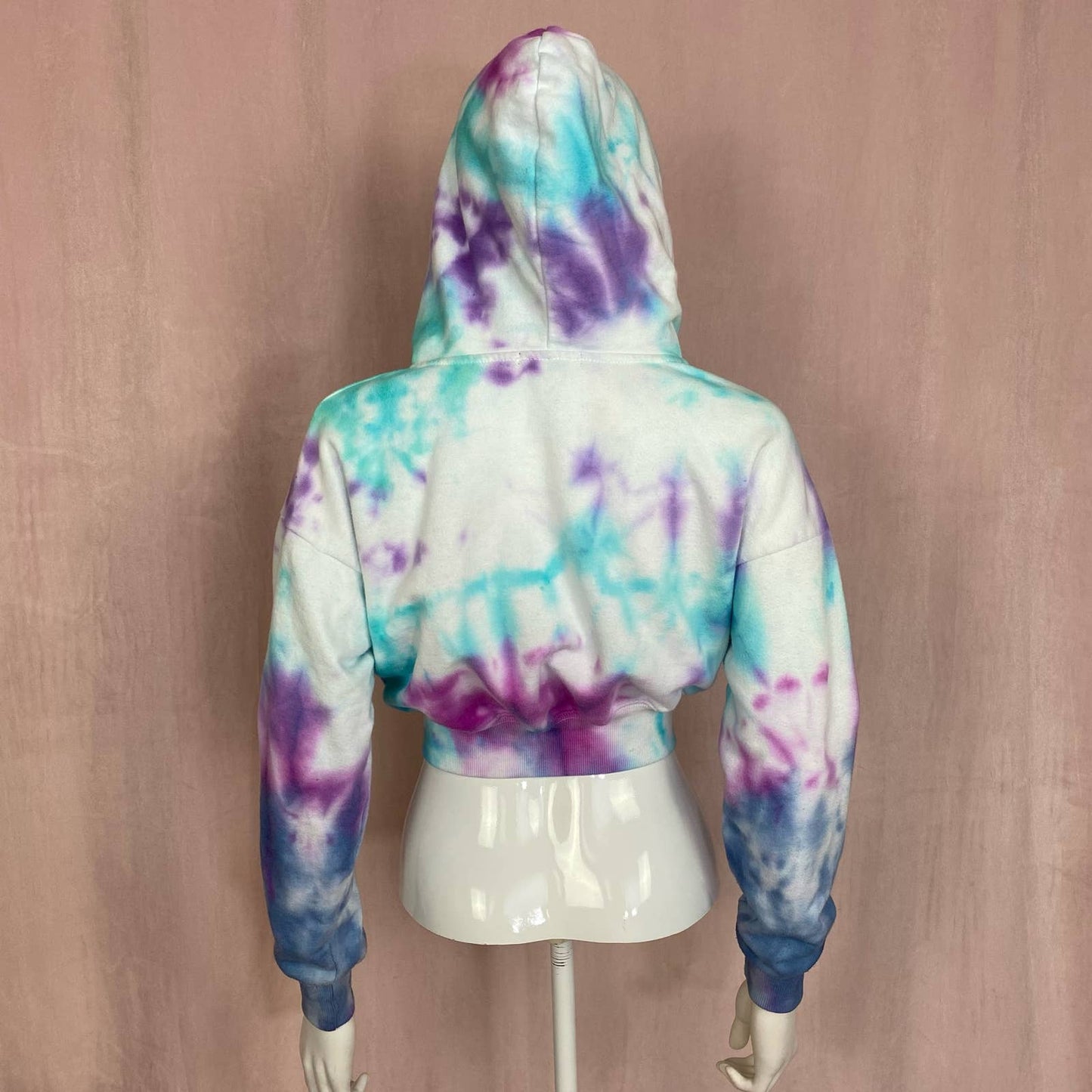 Upcycled Forever 21 Heart Tie Dye Crop Zip Hoodie, Size Small
