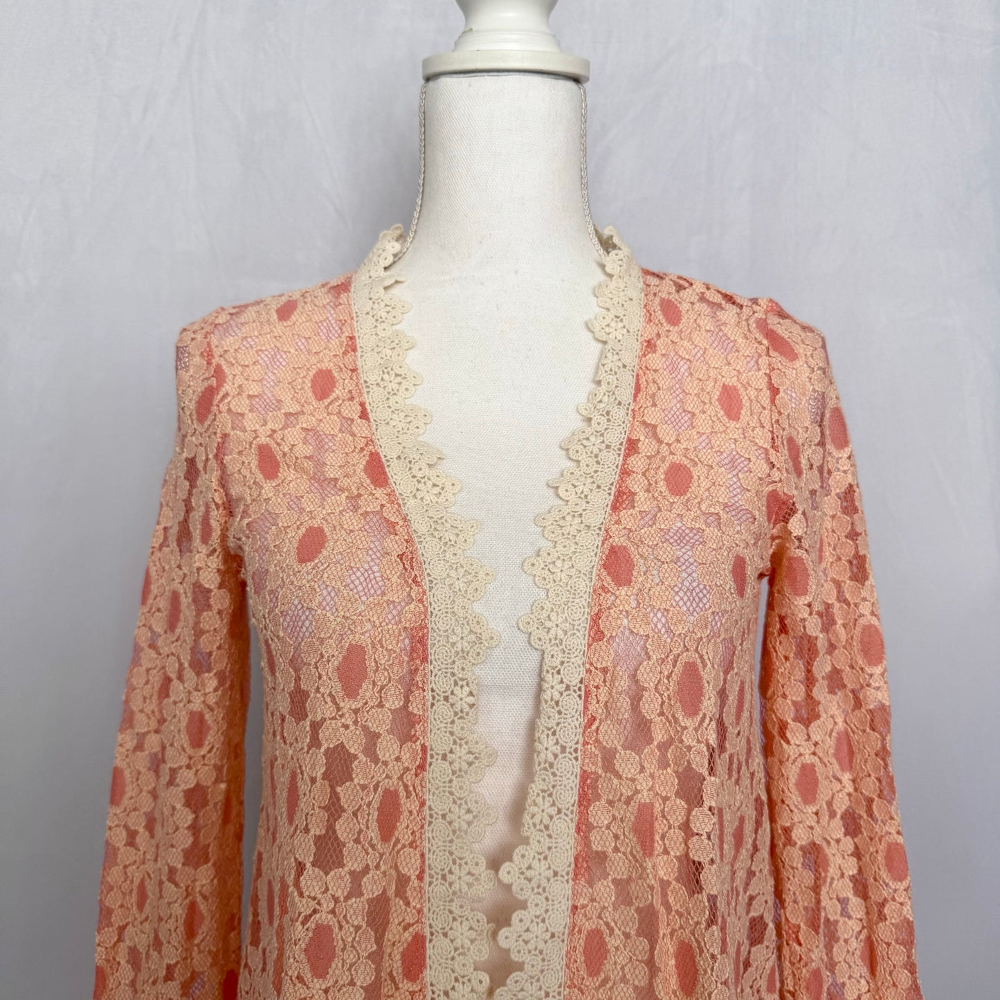Secondhand Peach Love Floral Lace Open Front Cardigan, Size Small